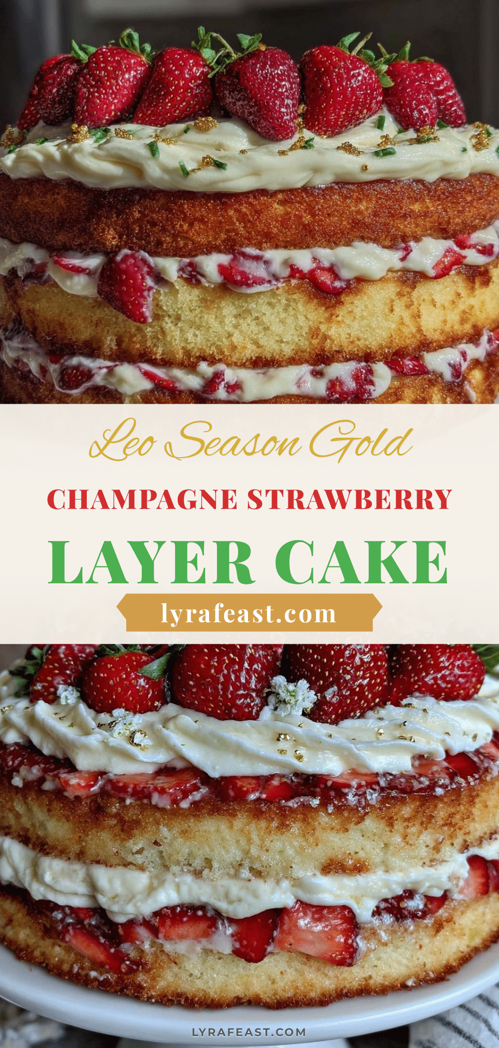 Leo Season Gold Champagne Strawberry Layer Cake recipe