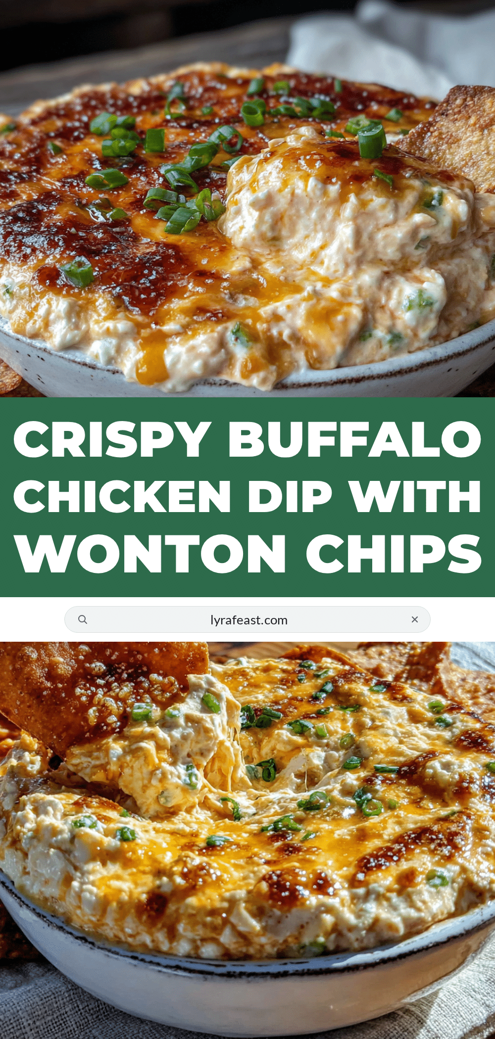 creamy buffalo chicken dip with crispy wonton chips recipe