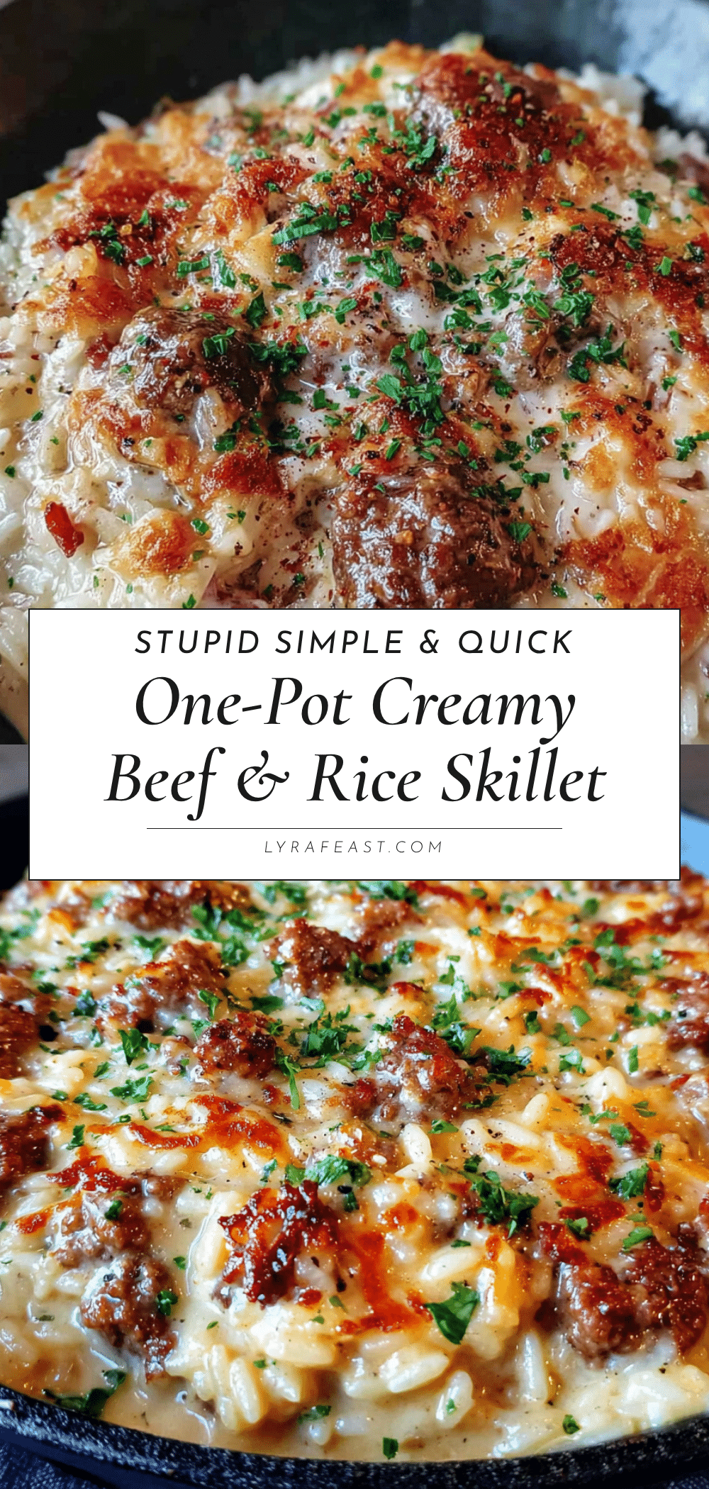 creamy one-pot ground beef and rice skillet recipe