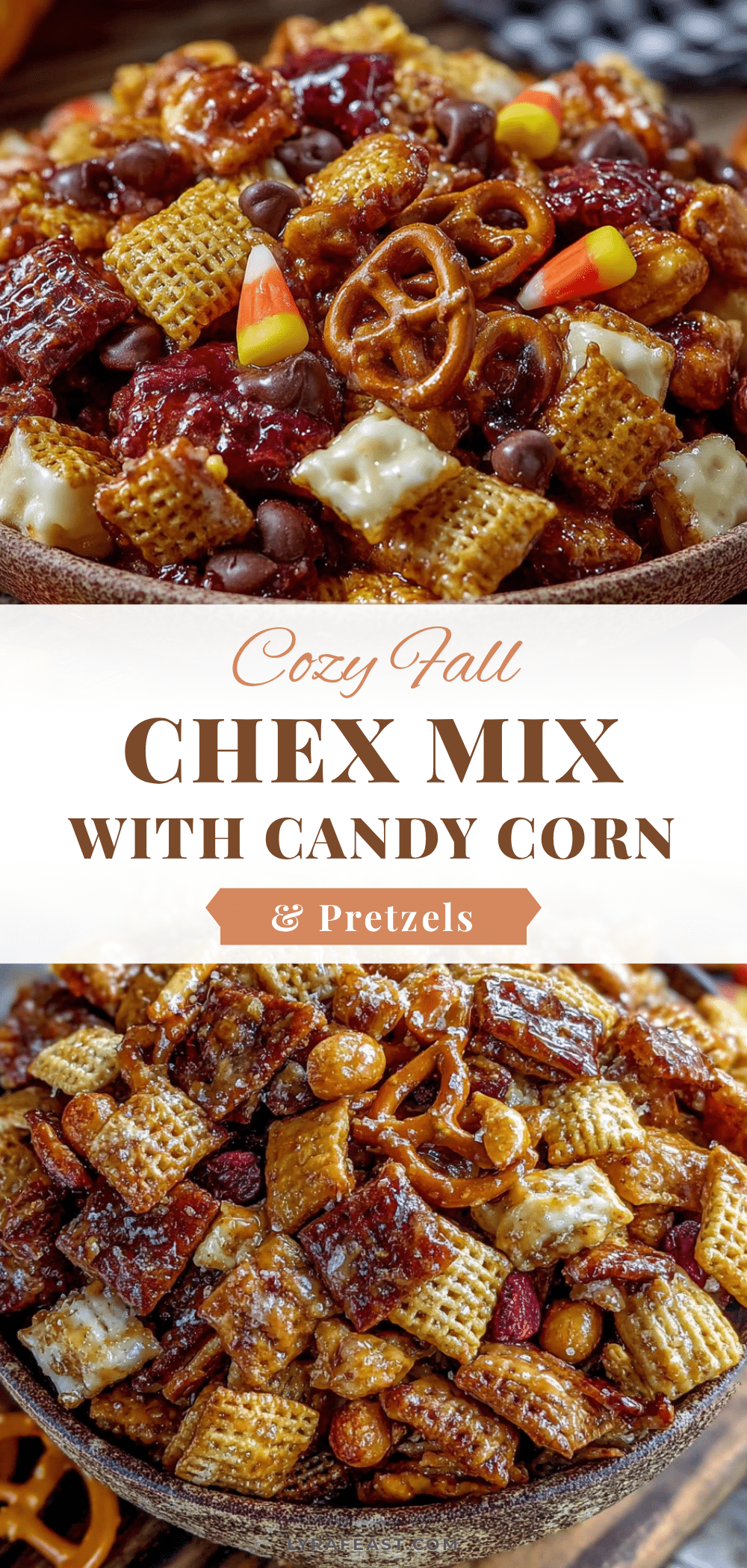 Cozy Fall Chex Mix with Candy Corn and Pretzels recipe