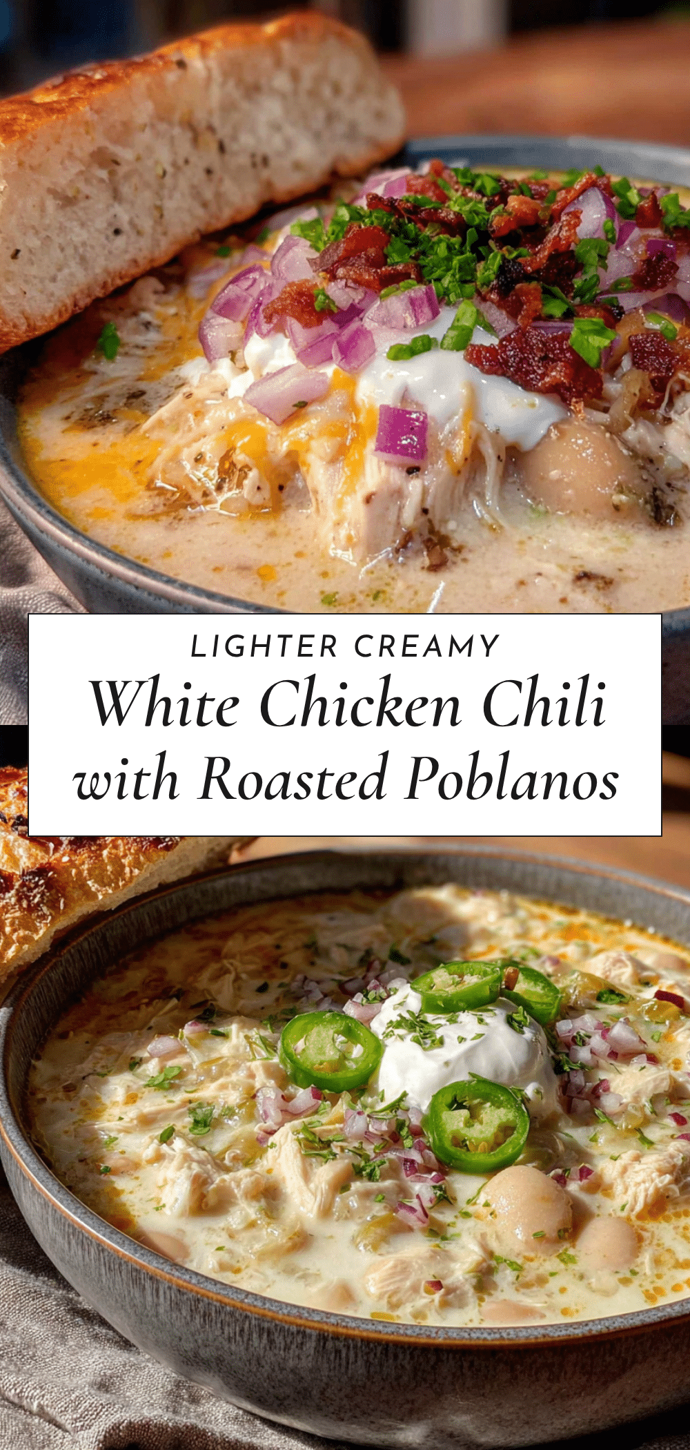 Lighter white chicken chili with roasted poblanos recipe